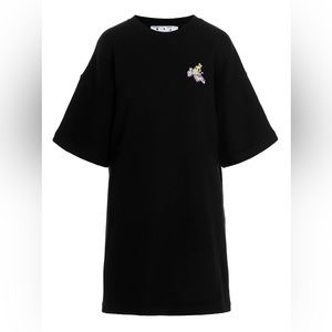 Off-White Black Dress with Floral Detail